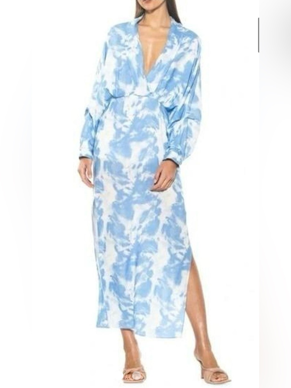 Alexia Admor Kacey Draped Maxi Light Blue White Tie-Dye V-Neck Dress